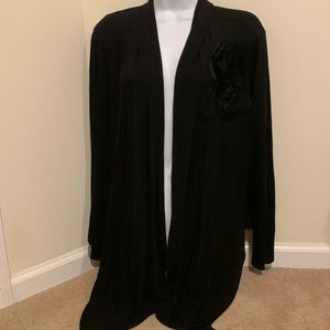 Black Cotton Shrug with Floral Appliqué by Two Apples